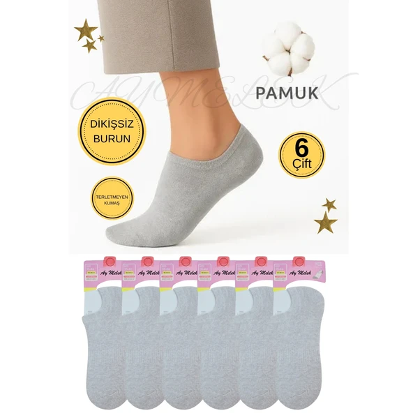 AYMELEK Erkek Kısa Çorap 6 Çift Pamuklu Penye Likralı Sneakers Görünmez Çorap - 4
