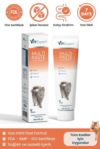 Vitexpert Multi Paste Tüm Kediler Için Multi Vitamin Bağışıklık Ve Tüy Sağlığı Destekleyici Malt Macun 100 Gr