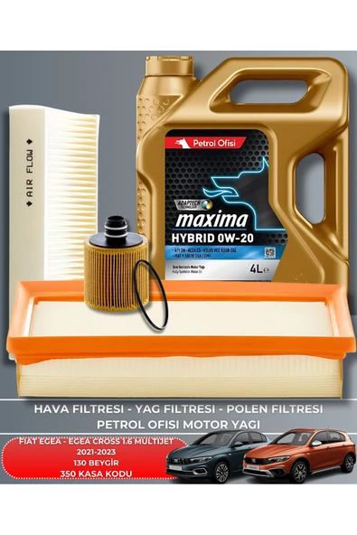 Petrol Ofisi FIAT EGEA - EGEA CROSS 1.6 MULTIJET 2021-2022-2023 130 BEYGİR FİLTRE - YAG BAKIM SETİ ürün görseli