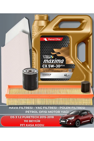 Petrol Ofisi DS 3 1.2 PURETECH 2015-2016-2017-2018 110 BEYGİR BAKIM SETİ ürün görseli