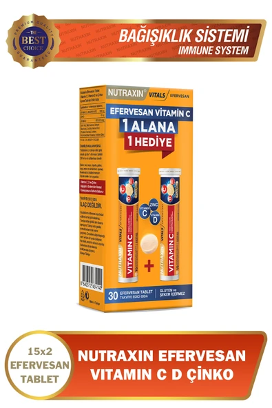 Nutraxin Efervesan Vitamin C-D-Zinc 15 Tablet 2'Li Paket ürün görseli