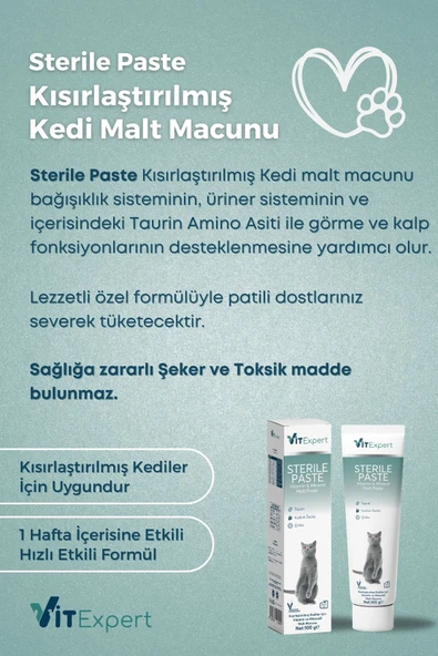 Vitexpert Sterile Paste Kısırlaştırılmış Kediler Için Multi Vitamin Ve Mineralli Kısır Kedi Malt Macun 100 gr - 2