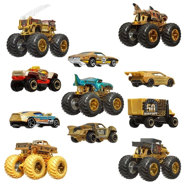 JDW07 Hot Wheels Monster Trucks Bigfoot Trophy Şampiyonları Araba ve Kamyon Çokl - 3