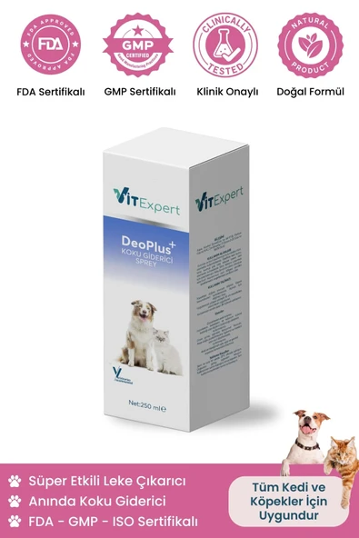 Vitexpert DeoPlus Bebek Pudrası Kokulu Köpek İdrar Tuvalet Çişi Koku Giderici Leke Çıkarıcı Çok Amaçlı Sprey