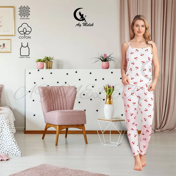 AYMELEK Kadın Pijama Takımı Pamuklu Lüx Askılı Pijama Seti - 1