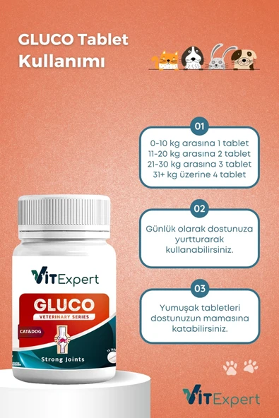 Vitexpert 2'li Set Bağışıklık ve Eklem Destekleyici Tablet Tüm Kediler İçin C Vitamini + Glukozamin Özel Paket - 8