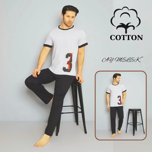 AYMELEK Erkek Pamuklu Pijama Takımı Cotton Gömlek ve Pijama Seti - 2