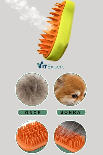 Vitexpert Yeni Nesil Şarjlı Buharlı Kedi & Köpek Tarağı Ultra Yumuşak Silikon Tüy Toplayıcı Yıkama Fırçası - 4