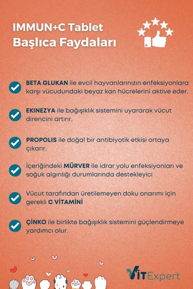 Vitexpert 2'li Set Bağışıklık ve Eklem Destekleyici Tablet Tüm Kediler İçin C Vitamini + Glukozamin Özel Paket - 5