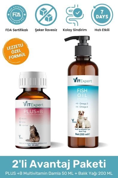 Vitexpert 2'li Bağışıklık Seti Balık Yağı + B Plus Damla Tüm Kediler İçin Bağışıklık Destekleyici Özel Paket - 1