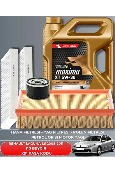Petrol Ofisi RENAULT LAGUNA 1.6 2008-2009-2010-2011 110 BEYGİR FİLTRE - YAĞ BAKIM SETİ ürün görseli