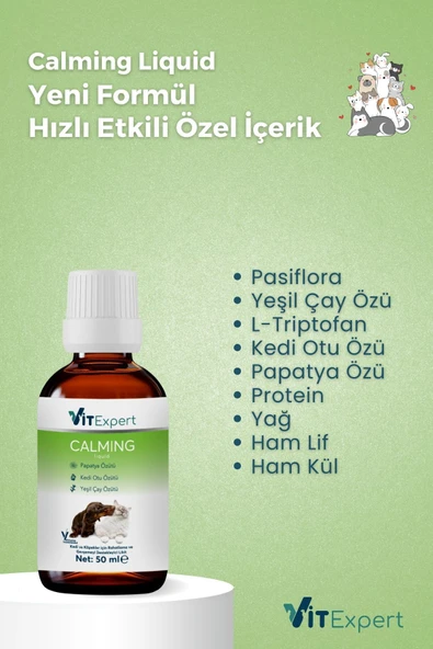 Vitexpert %100 Doğal Anti Stress Kedi Ve Köpekler Için Sakinleştirici Ve Rahatlatıcı Calming Liquid Damla 50ml - 6