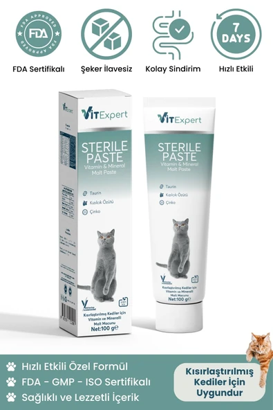 Vitexpert Sterile Paste Kısırlaştırılmış Kediler Için Multi Vitamin Ve Mineralli Kısır Kedi Malt Macun 100 gr