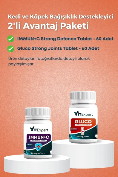 Vitexpert 2'li Set Bağışıklık ve Eklem Destekleyici Tablet Tüm Kediler İçin C Vitamini + Glukozamin Özel Paket - 2