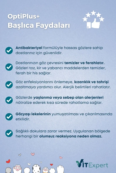 Vitexpert OptiPlus Kedi & Köpek Antibakteriyel Göz Temizleme Solüsyonu Alerji Kızarıklık Enfeksiyon Göz Bakımı - 4
