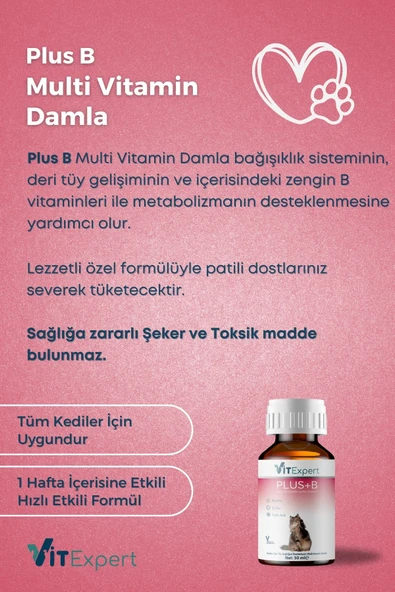 Vitexpert Plus B Hızlı Etkili Tüy Dökülmesi Önleyici Tüm Kediler Için Doğal Tüy Sağlığı Vitamin Damlası 50 ml - 2
