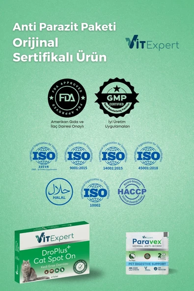 Vitexpert 2'li Set Kedi Iç Dış Anti Parazit Tüm Kediler Için Bitkisel 5 Damla Ve 2 Tablet Paketi - 3