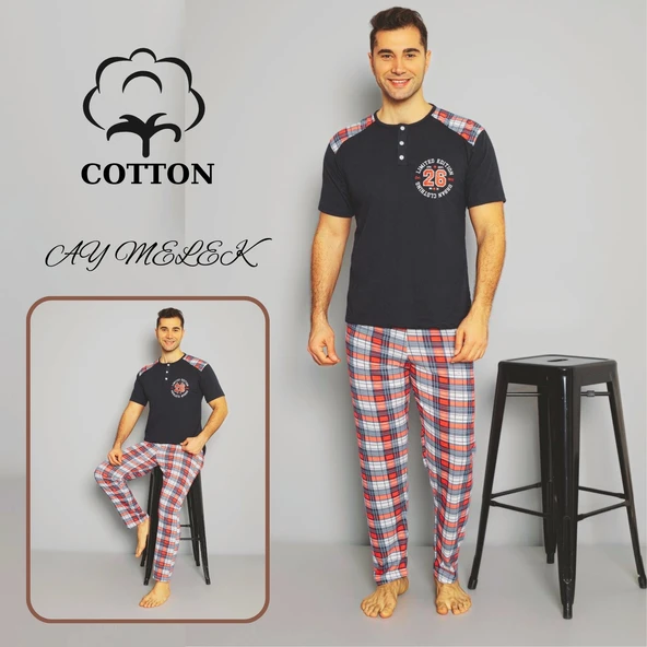 AYMELEK Erkek Pamuklu Pijama Takımı Cotton Gömlek ve Pijama Seti - 2
