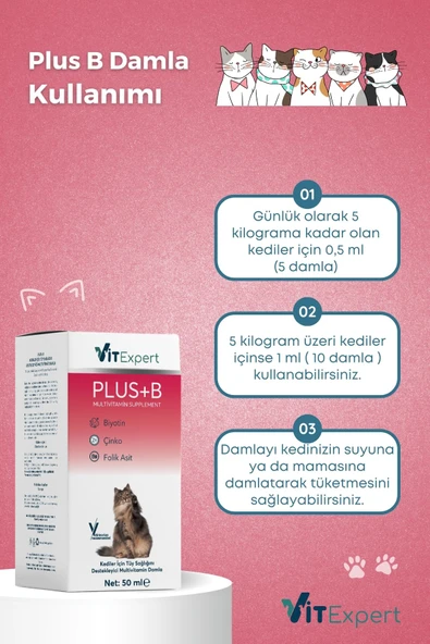 Vitexpert Plus B Hızlı Etkili Tüy Dökülmesi Önleyici Tüm Kediler Için Doğal Tüy Sağlığı Vitamin Damlası 50 ml - 5