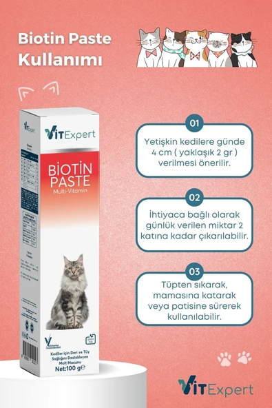 Vitexpert Kediler Için Biotin Paste Tüy Dökülme Engelleyici Döküm Önleyici Tüy Sağlığı Malt Macunu 100 gr - 5