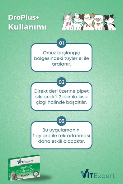 Vitexpert Droplus Kedi Damlası Pire Dış Parazit Bit Kene Deri Bakımı Için Bitkisel Damla ( 1-7 Kg ) 5 Tüp - 4