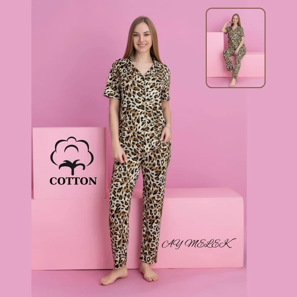AYMELEK Kadın Pijama Takımı %100 Pamuklu Gömlek ve Pijama Seti - 1