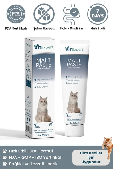 Vitexpert Anti Hairball Tüy Yumağı Önleyici Ve Sindirim Destekleyici Tüm Kediler Için Malt Paste Macun 100 gr