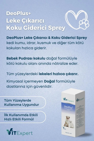 Vitexpert DeoPlus Bebek Pudrası Kokulu Kedi Kumu ve Tuvaleti Kötü İdrar Koku Giderici & Leke Çıkarıcı Sprey - 2