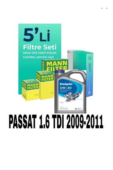 Mann Fılter KOPYA - Mann Vw Passat 1.6 Tdı Delphi Motor Yağlı Bakım Seti (2009-2011) 5 Li ürün görseli