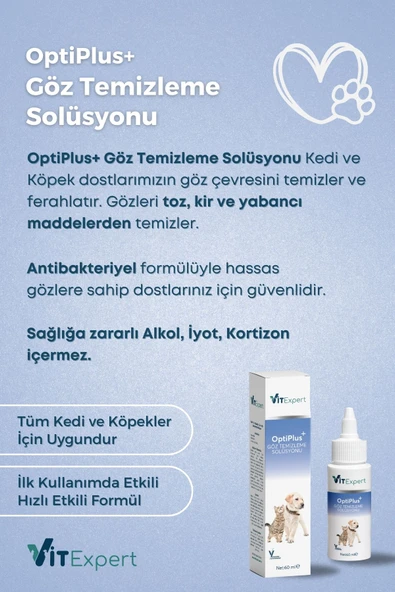 Vitexpert OptiPlus Kedi & Köpek Antibakteriyel Göz Temizleme Solüsyonu Alerji Kızarıklık Enfeksiyon Göz Bakımı - 2