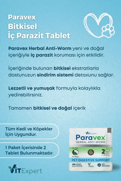 Vitexpert 2'li Set Köpek İç Dış Anti Parazit Tüm Köpekler İçin Bitkisel 5 Damla ve 2 Tablet Paketi - 6