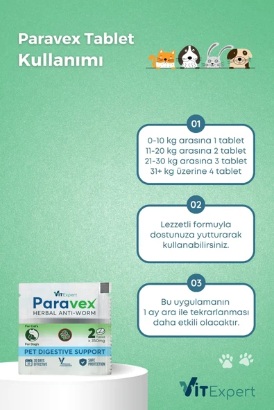 Vitexpert Bitkisel & Lezzetli Kedi Ve Köpek Parazit Tableti Paravex Herbal Anti-worm 4 Adet Tablet - 4