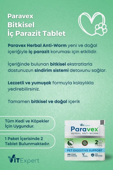 Vitexpert Bitkisel & Lezzetli Kedi Ve Köpek Parazit Tableti Paravex Herbal Anti-worm 4 Adet Tablet - 2