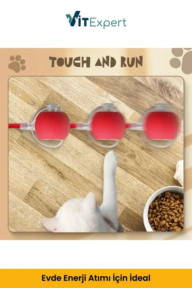 Vitexpert Yeni Nesil Şarjlı 3 Modlu LED Işıklı Akıllı İnteraktif Otomatik Yuvarlanan Hareketli Kedi Oyuncağı - 6