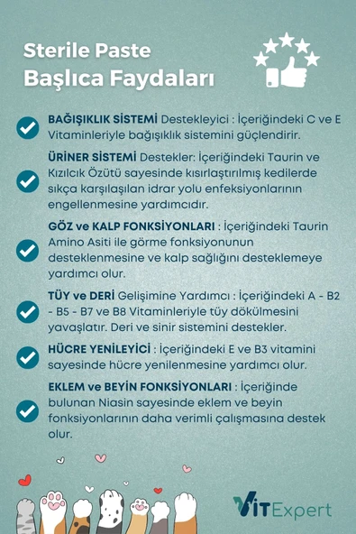 Vitexpert Sterile Paste Kısırlaştırılmış Kediler Için Multi Vitamin Ve Mineralli Kısır Kedi Malt Macun 100 gr - 4