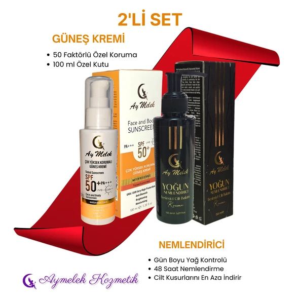 AYMELEK Nemlendirici + Güneş Kremi Yüksek Koruyuculu (150+100 ml) Cilt Bakım Seti - 7