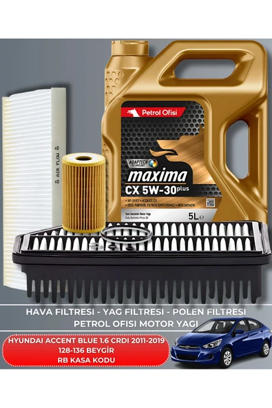 Petrol Ofisi HYUNDAI ACCENT BLUE 1.6 CRDI 2011-2012-2013-2014-2015-2016-2017-2018-2019 128-136 BEYGİR BAKIM SETİ ürün görseli