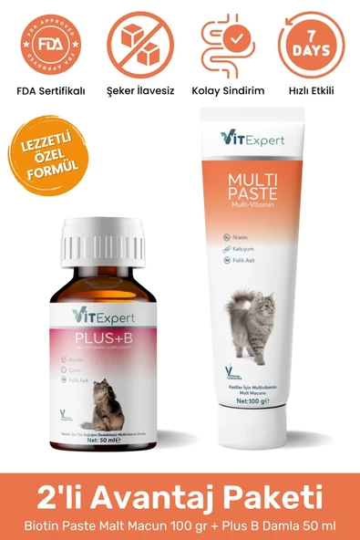 Vitexpert 2'li Set Bağışıklık Güçlendirici Damla + Malt Tüm Kediler İçin Bağışıklık Destekleyici Özel Paket