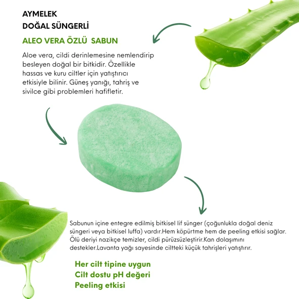 AYMELEK Aloe Vera Özlü Süngerli Doğal Güzellik Sabunu Cilt Kırışıklık Önleyici Etkili - 2