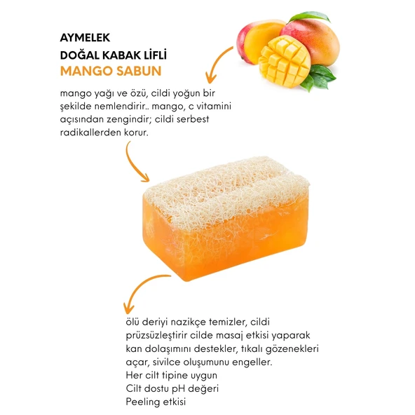 AYMELEK Mango Özlü Doğal Kabak Lifli Güzellik Sabunu Cilt Kırışıklık Önleyici Etkili - 1