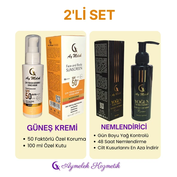 AYMELEK Nemlendirici + Güneş Kremi Yüksek Koruyuculu (150+100 ml) Cilt Bakım Seti - 4