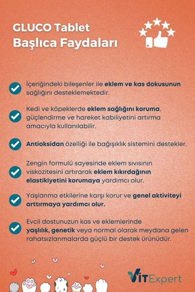 Vitexpert 2'li Set Bağışıklık ve Eklem Destekleyici Tablet Tüm Kediler İçin C Vitamini + Glukozamin Özel Paket - 6