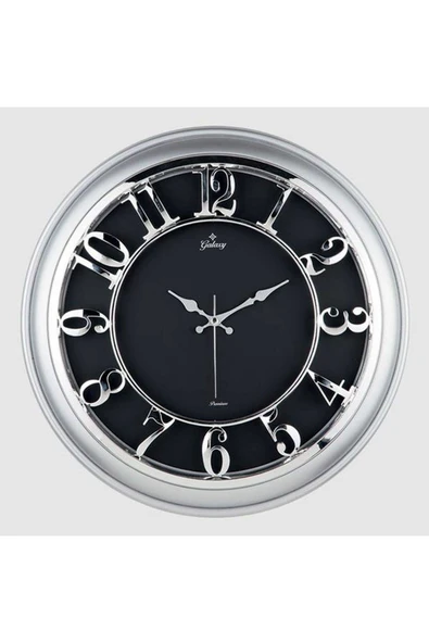 ZERO LAND Duvar Saati Gümüş Gri Çerçeveli Içi Siyah 45cm Kabartma Rakamlı Selefon Korumalı Amerikan Bristol Ka ürün görseli