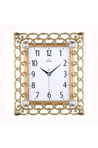 Universal DUVAR SAATİ ALTIN SARISI ÇERÇEVE ÇAP:32.3CMX 37.5CM PVC KADRAN SESSİZ AKAR MAKİNE MİNERAL CAM AKRİLİ - 1