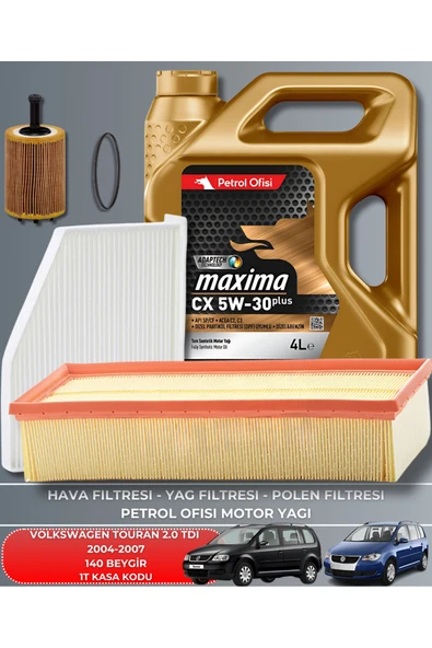 Petrol Ofisi VOLKSWAGEN TOURAN 2.0 TDI 2004-2005-2006-2007 140 BEYGİR FİLTRE - YAĞ BAKIM SETİ ürün görseli