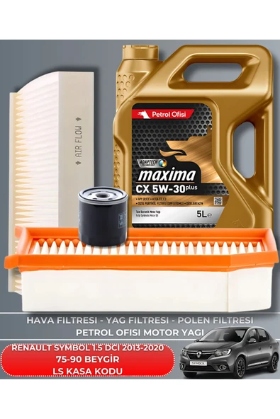 Petrol Ofisi RENAULT SYMBOL 1.5 DCI 2013-2014-2015-2016-2017-2018-2019-2020 75-90 BEYGİR FİLTRE - YAĞ BAKIM SETİ ürün görseli