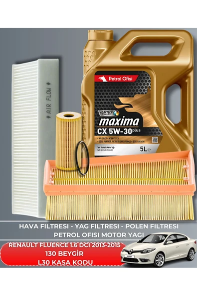 Petrol Ofisi RENAULT FLUENCE 1.6 DCI 2013-2014-2015 130 BEYGİR FİLTRE - YAĞ BAKIM SETİ ürün görseli