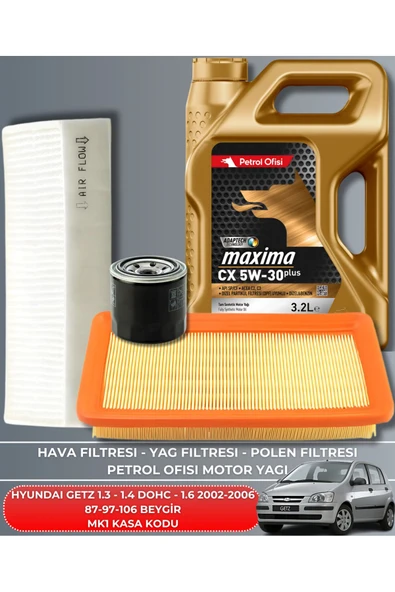 Petrol Ofisi HYUNDAI GETZ 1.3 - 1.4 DOHC - 1.6 2003-2004-2005-2006-2007-2008-2009-2010-2011 87-97-106 BAKIM SETİ ürün görseli