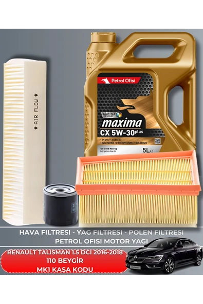 Petrol Ofisi RENAULT TALISMAN 1.5 DCI 2016-2017-2018 110 BEYGİR FİLTRE - YAĞ BAKIM SETİ ürün görseli