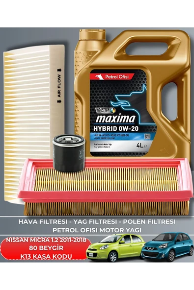 Petrol Ofisi NISSAN MICRA 1.2 2011-2012-2013-2014-2015-2016-2017-2018 80 BEYGİR FİLTRE - YAĞ BAKIM SETİ ürün görseli